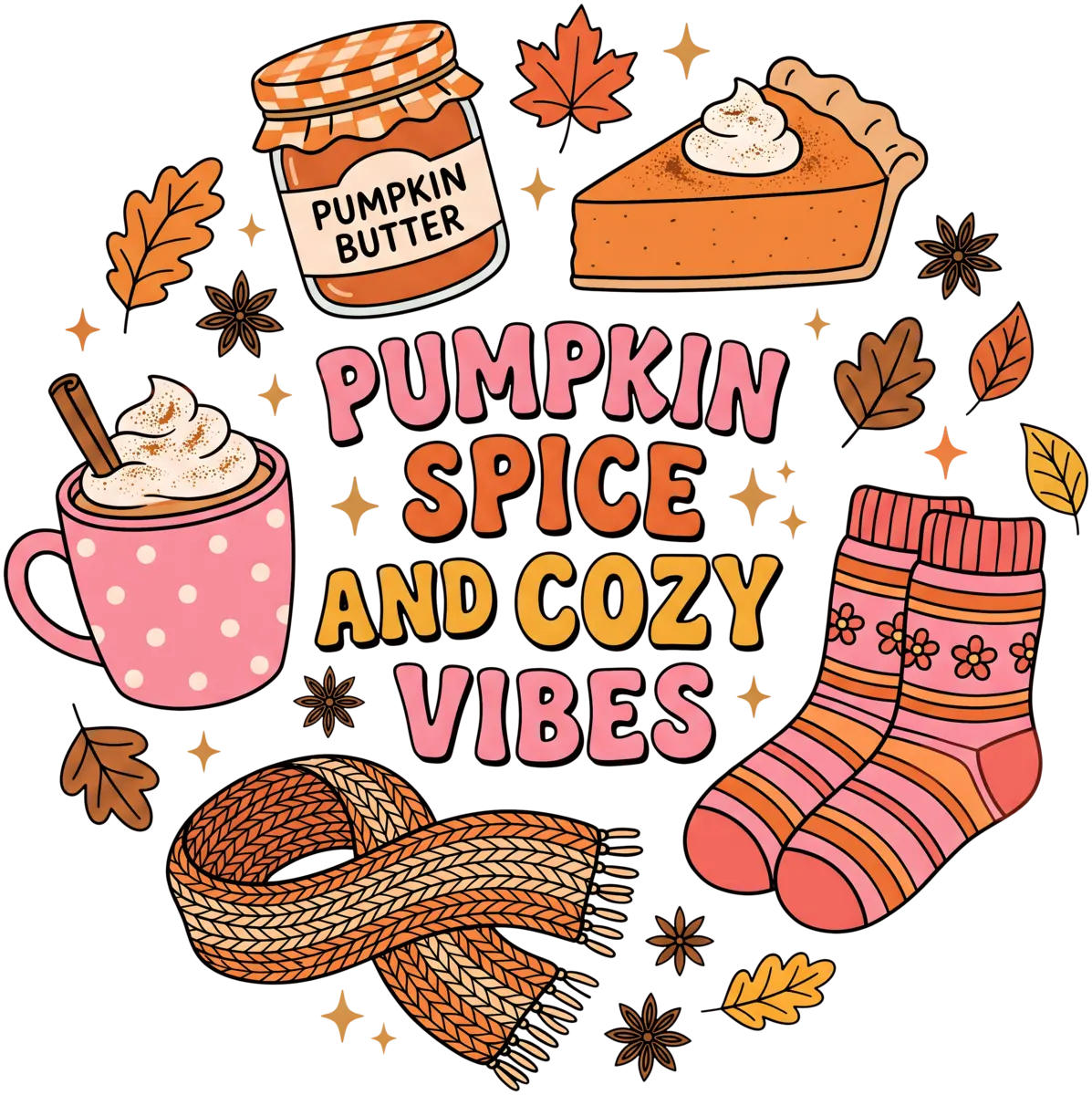 Pumpkin Spice and Cozy Vibes – Bügelbild