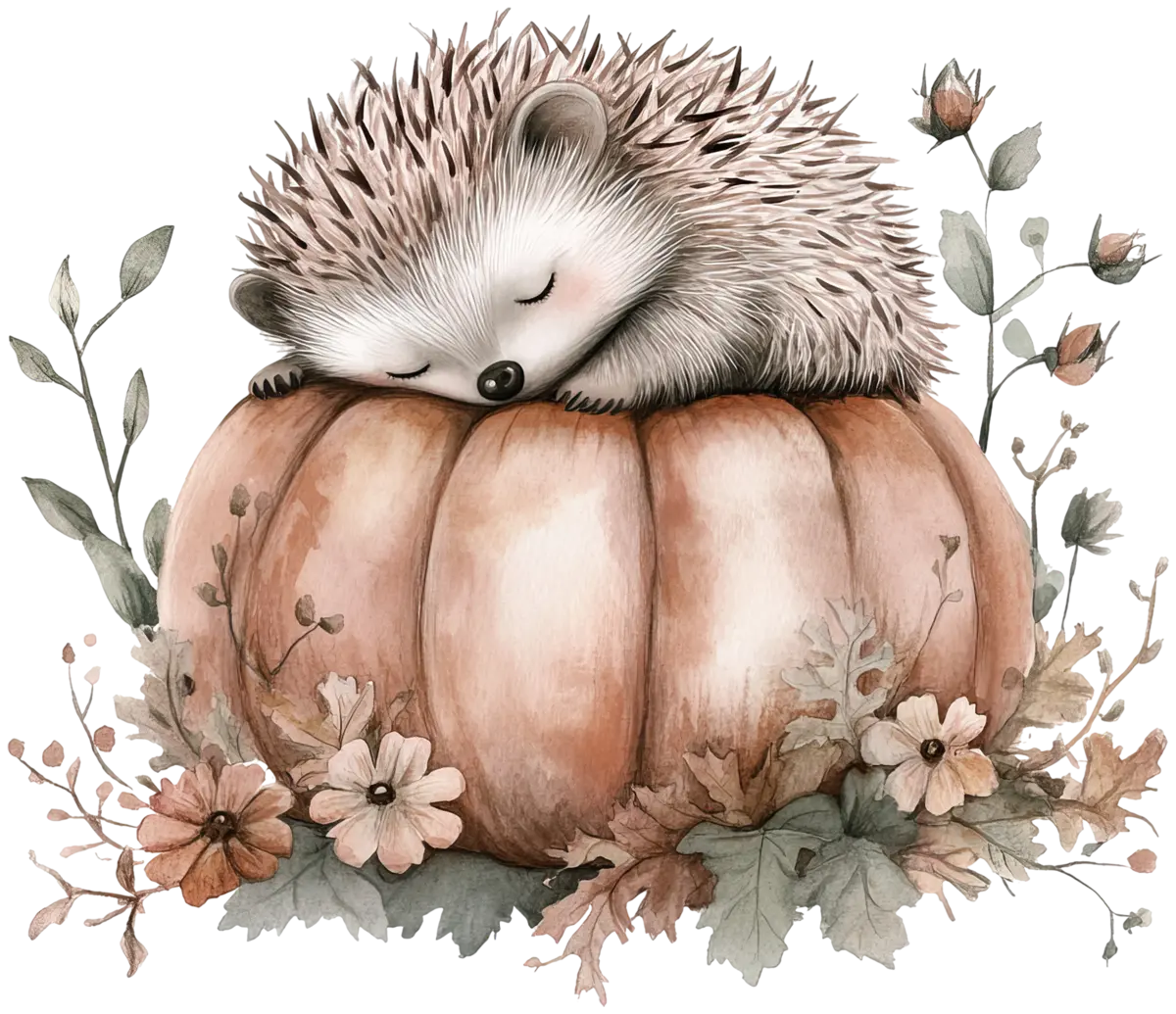 Schlafender Igel auf Kürbis – Bügelbild